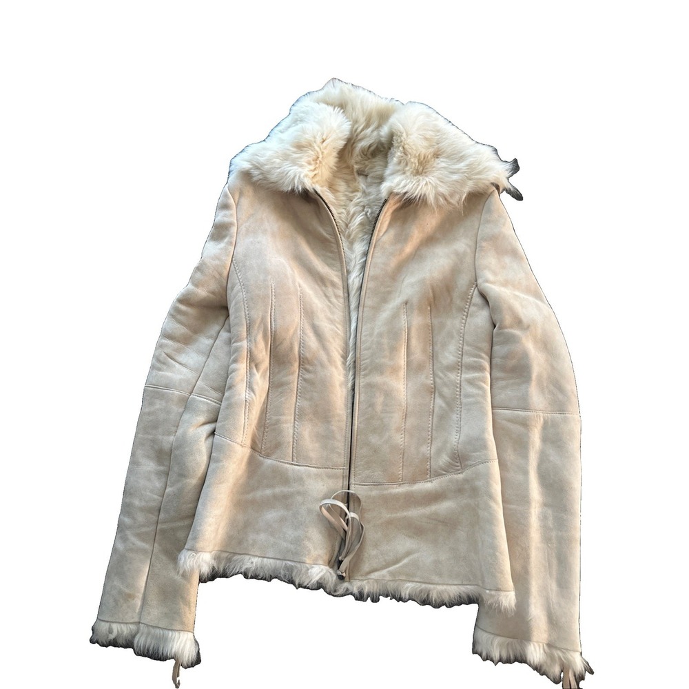 Patrizia Pepe Real Genuine Leather Shearling Coat Size US 44 Rare